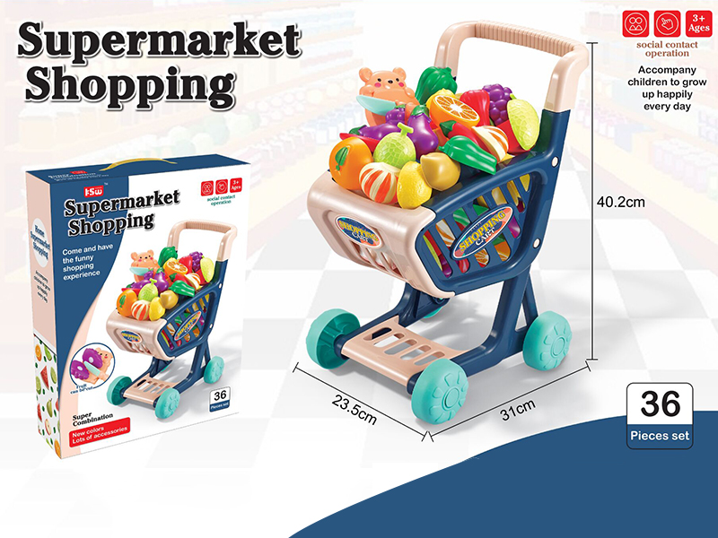 Shopping Cart With Cutting Fruits And Vegetable Set 36pcs