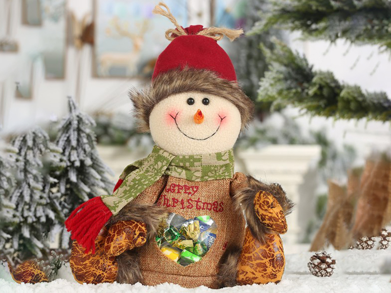 Transparent Apple Bag Snowman With Imitation Bark