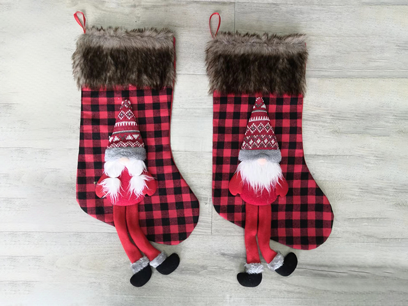 Christmas Stockings With Plaid Long Fur Edge Doll