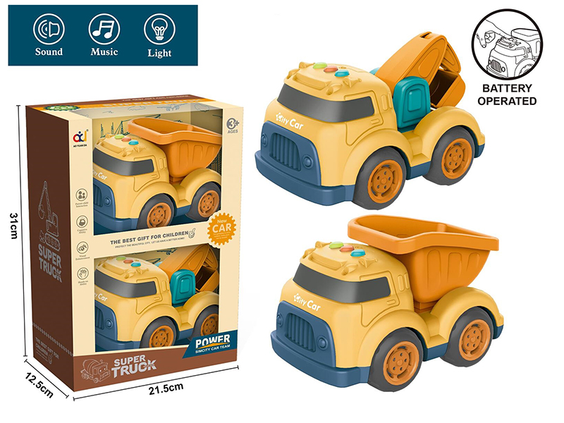 Cartoon Slide Engineering Truck With Light And Music(Excavator + Cement Tank Engineering Truck)