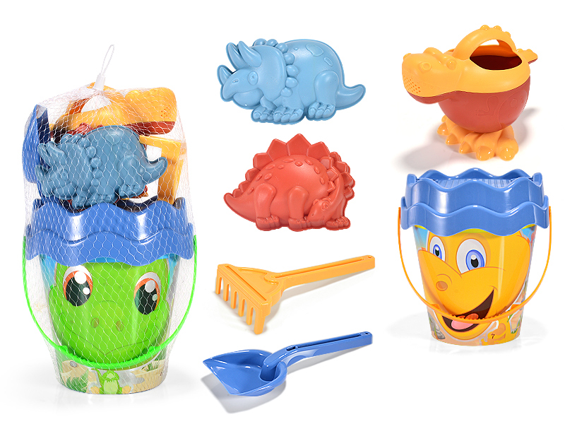 7Pcs Hot Printed Dinosaur Bucket Combination Beach Toys