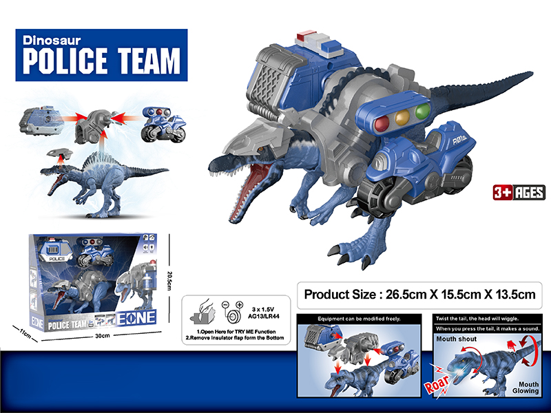 Spinosaurus Police Escort Vehicle Motorcycle Assembly And Disassembly Model
