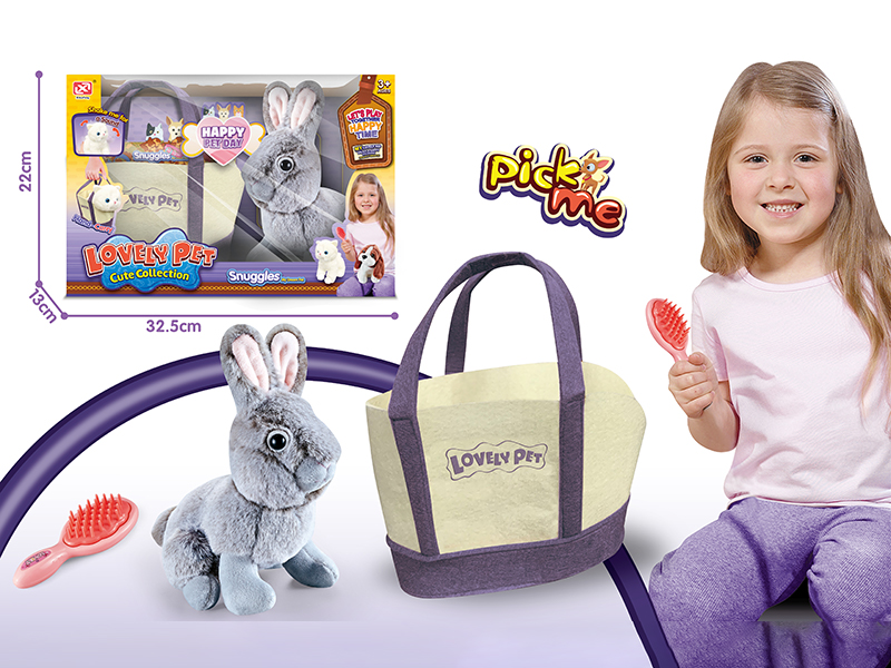 Plush Rabbit Pure Grey Dutch Rabbit+Bb Whistle+Storage Handbag