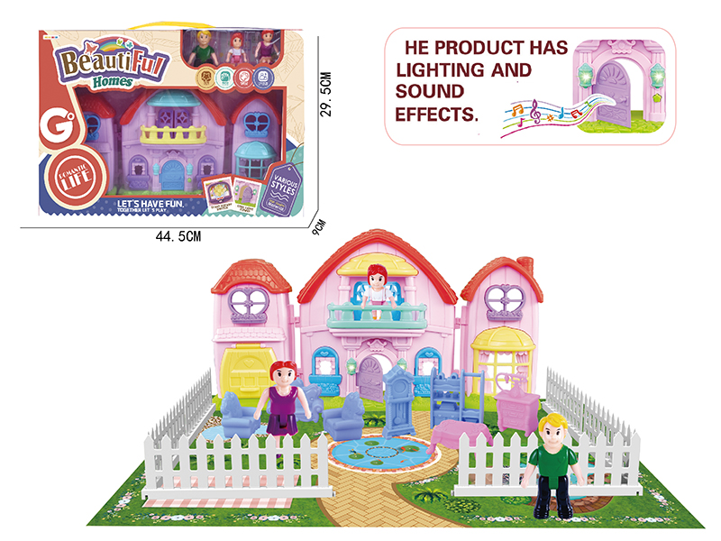 A Family Of Three Cartoon Villa Set(With Light And Music)