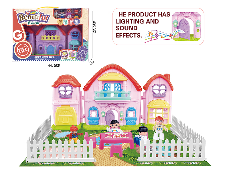 A Family Of Four Cartoon Villa Set(With Light And Music)
