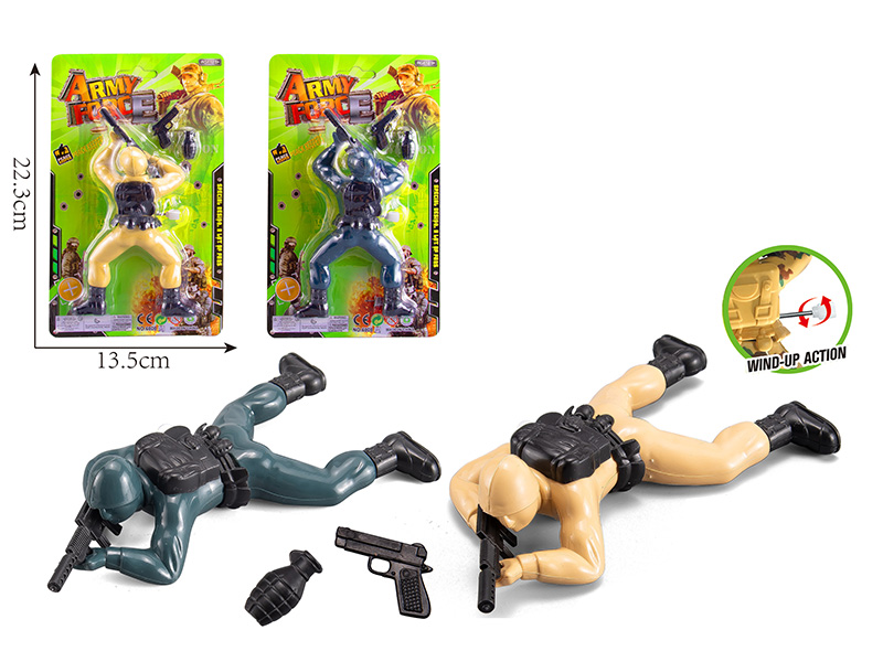 Solid Color Wind-Up Crawling Soldier With Gun,Grenade