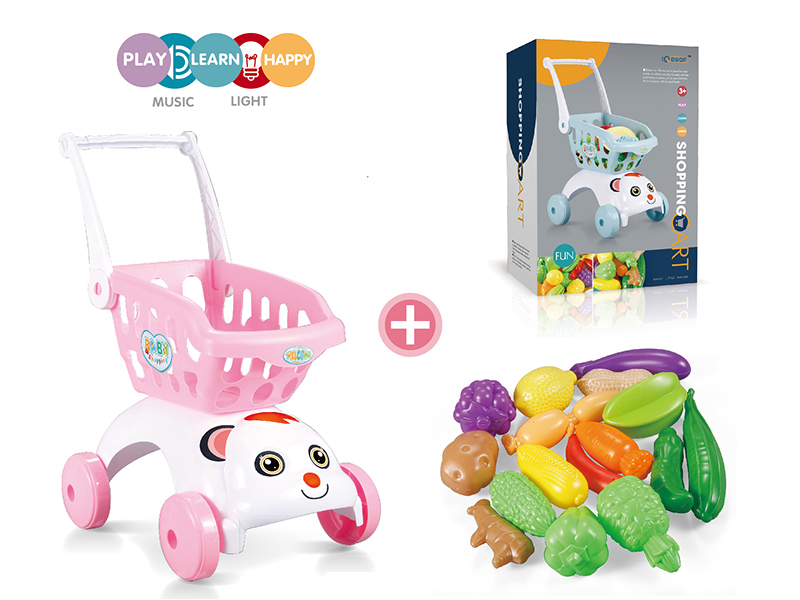 Pink Shopping Cart + Fruits And Vegetable Set (17pcs)