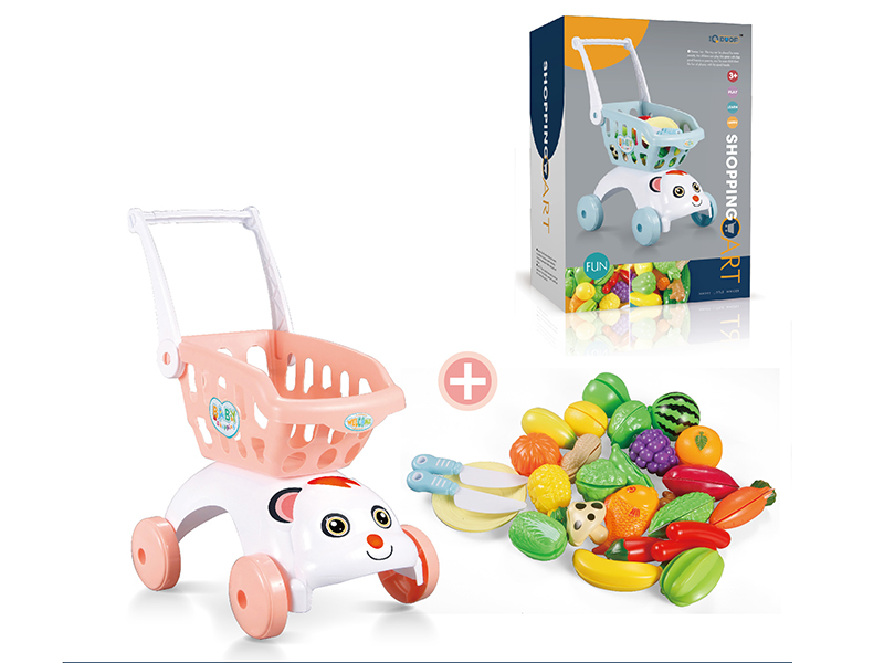 Orange Shopping Cart + Cutting Fruits And Vegetable Set (29pcs)