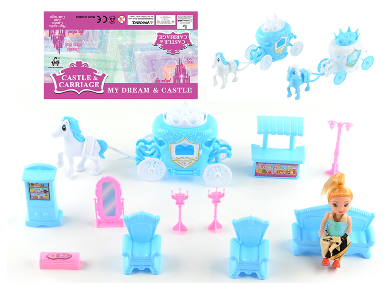 Blue Crown Carriage Doll Set