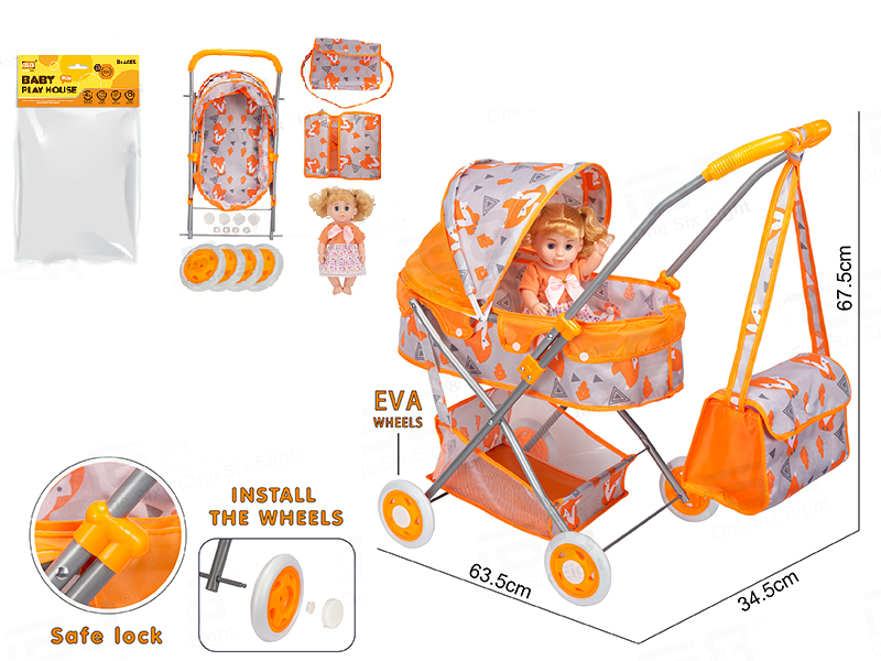 Baby Sunshade Stroller (Made Of Iron)EVA Wheel + Storage Basket + Handbag + Doll