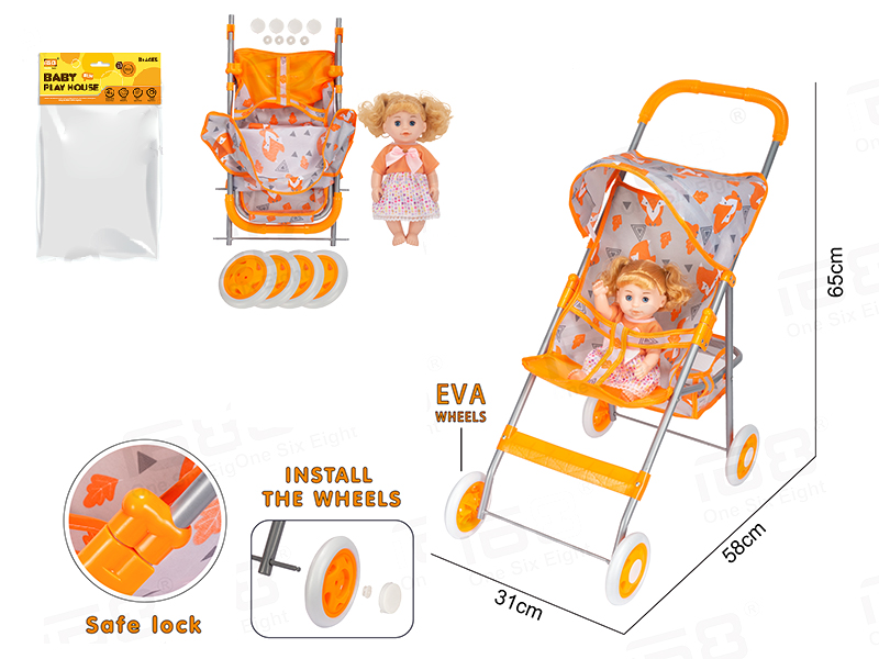 Baby Sunshade Stroller (Made Of Iron)EVA Wheel + Doll