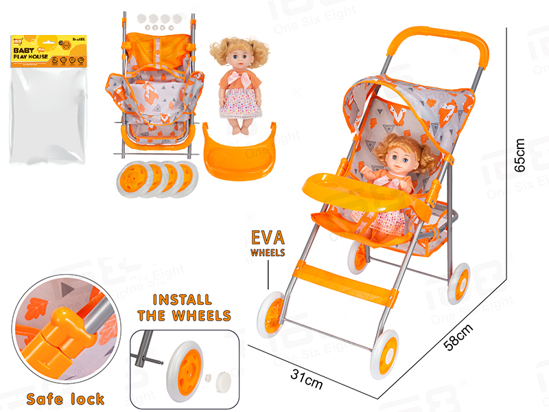 Baby Sunshade Stroller (Iron)EVA Wheel + Meal Plate + Doll