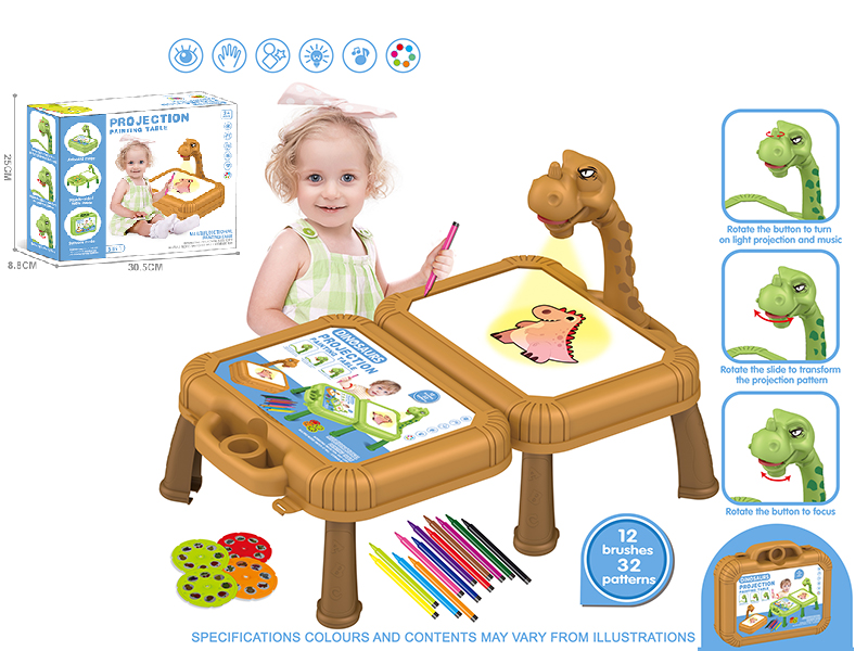 Dinosaur Multifunctional Projection Painting Table (Yellow ,Without Music)