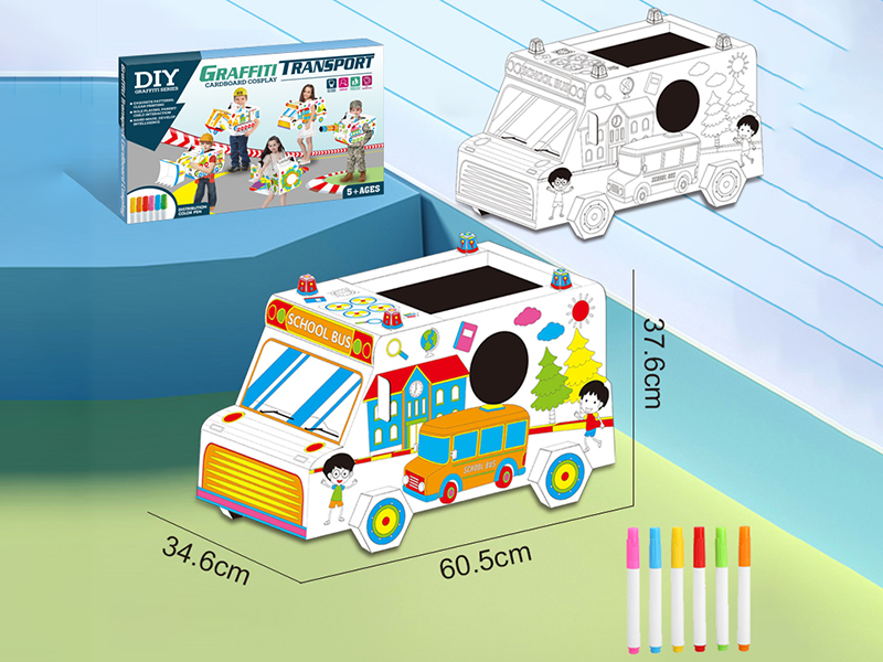 DIY Graffiti Cardboard School Bus Cosplay