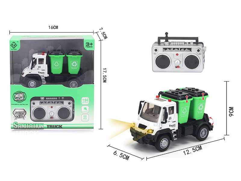1:64 2.4G Remote Control Alloy Garbage Can Sanitation Truck