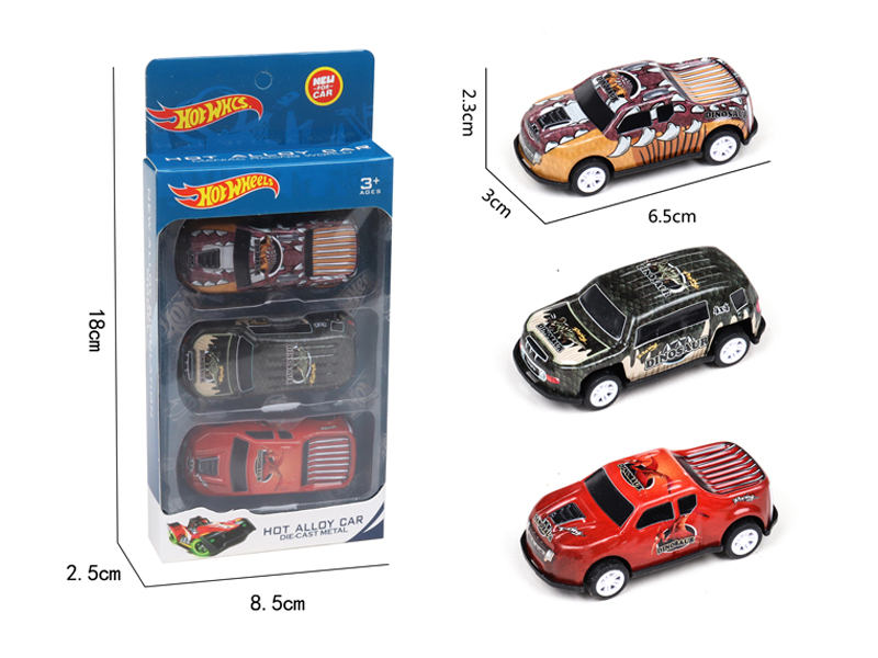 3Pcs Pull Back Iron Dinosaur Car