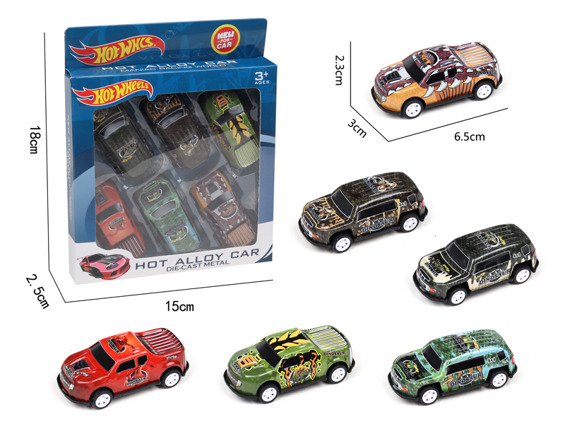 6Pcs Pull Back Iron Dinosaur Car
