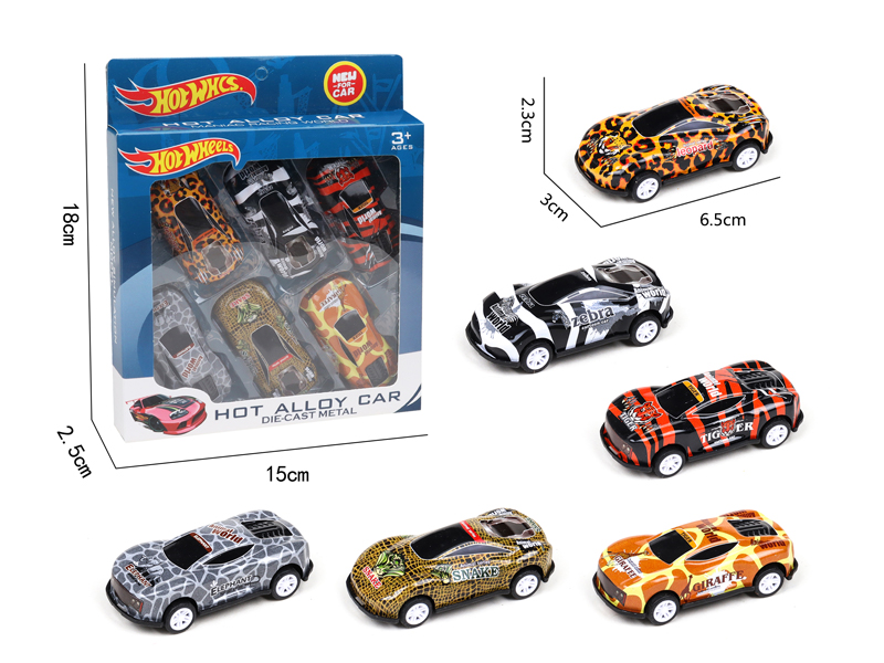 6Pcs Pull Back Iron Animal Car