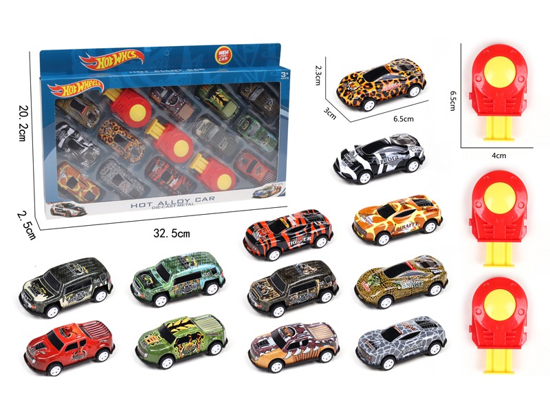 12Pcs Pull Back Iron Car (Dinosaur+Animal)+3 Catapult