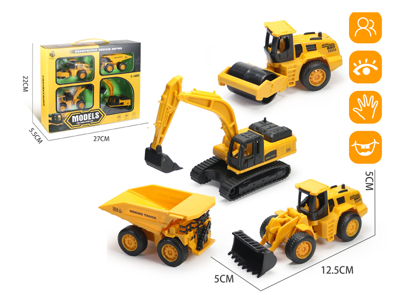 4PCS Pull Back Engineering Vehicle