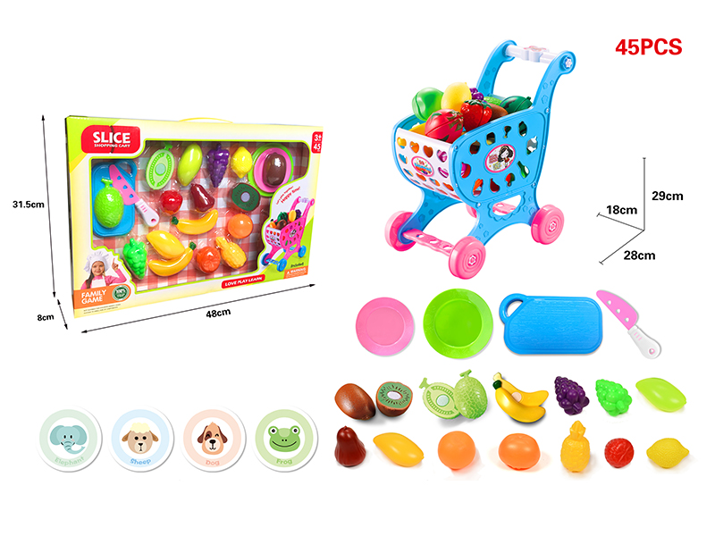Shopping Cart + Cutting Fruits Set + Blown Fruits 45pcs