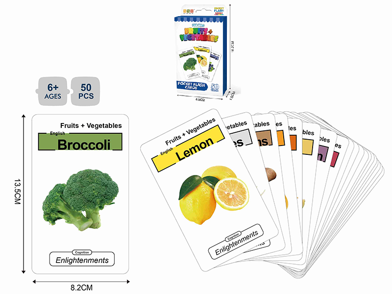 Pocket Flash Cards 50PCS - Fruits + Vegetables