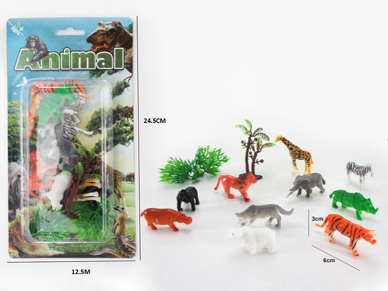 10pcs Wild Animals With 1 Tree,2 Grasses