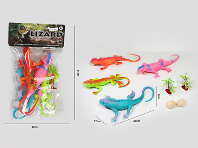 4pcs Lizards With BB Whistle + 2 Eggs + 2 Trees