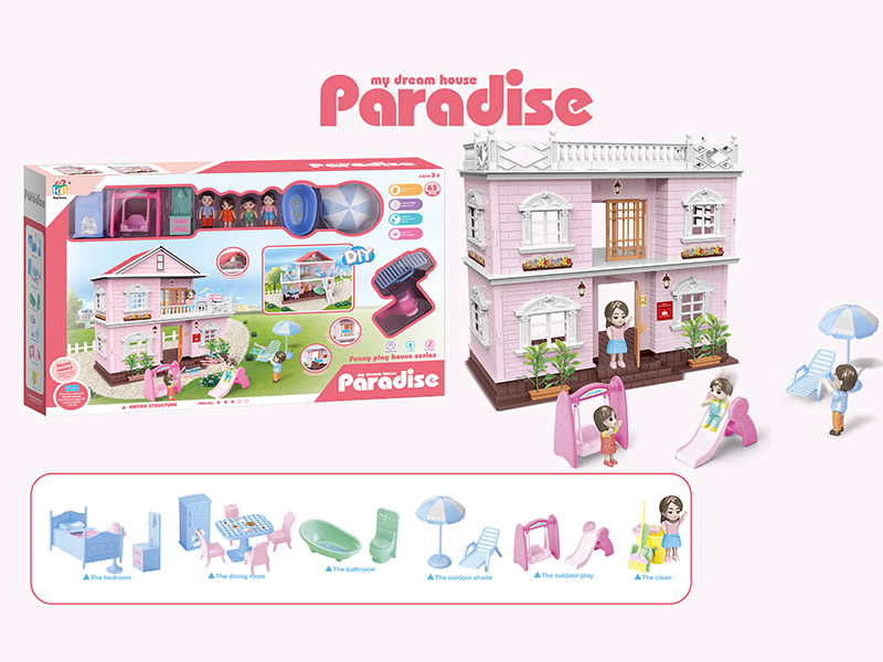 DIY Villa With Colorful Lights, Doll,Furniture