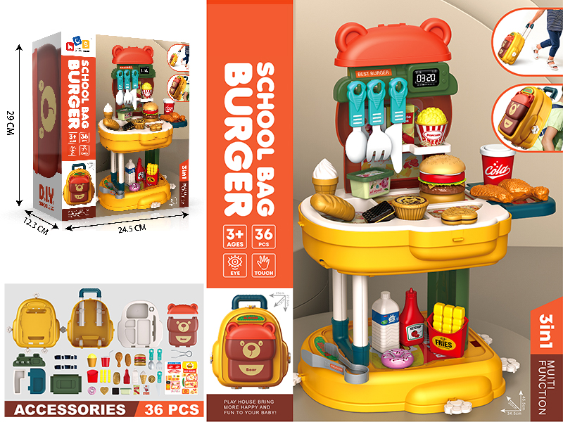 Burger 3 In 1 Multifunction School Bag 36pcs