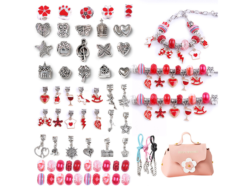 DIY Bracelet Set (Red)+ Pink Handbag