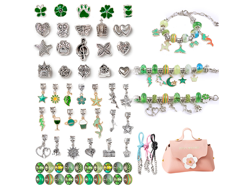 DIY Bracelet Set (Green)+ Pink Handbag