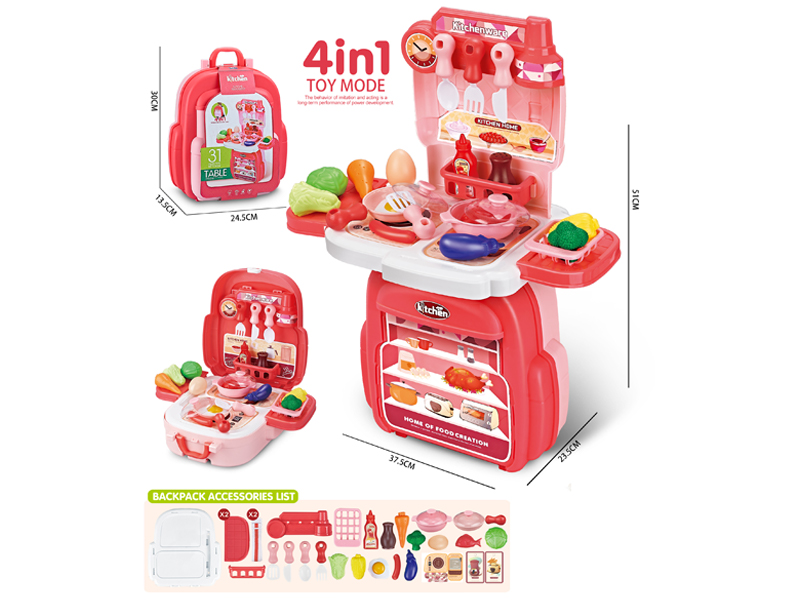 31 Pcs Pink Tableware Toy Backpack