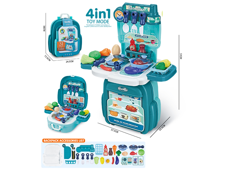 31 Pcs Blue Tableware Toy Backpack