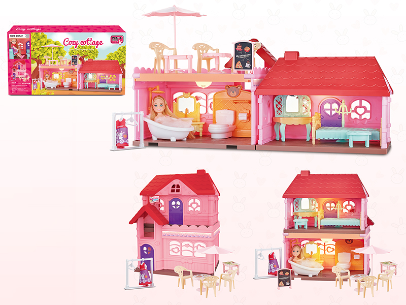 DIY Dream Cozy Cottage With Doll(With Light)56pcs