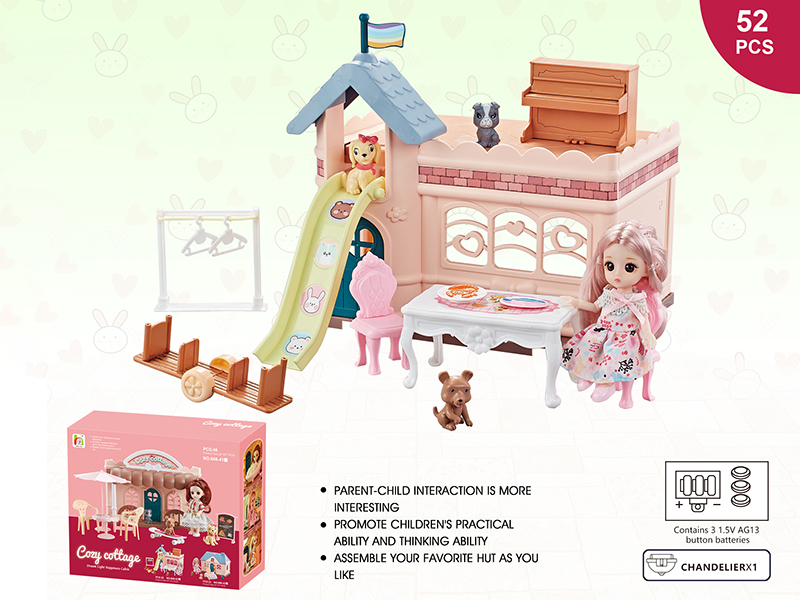 DIY  Scene Villa House With Solid Animal And Doll(With Light)52pcs