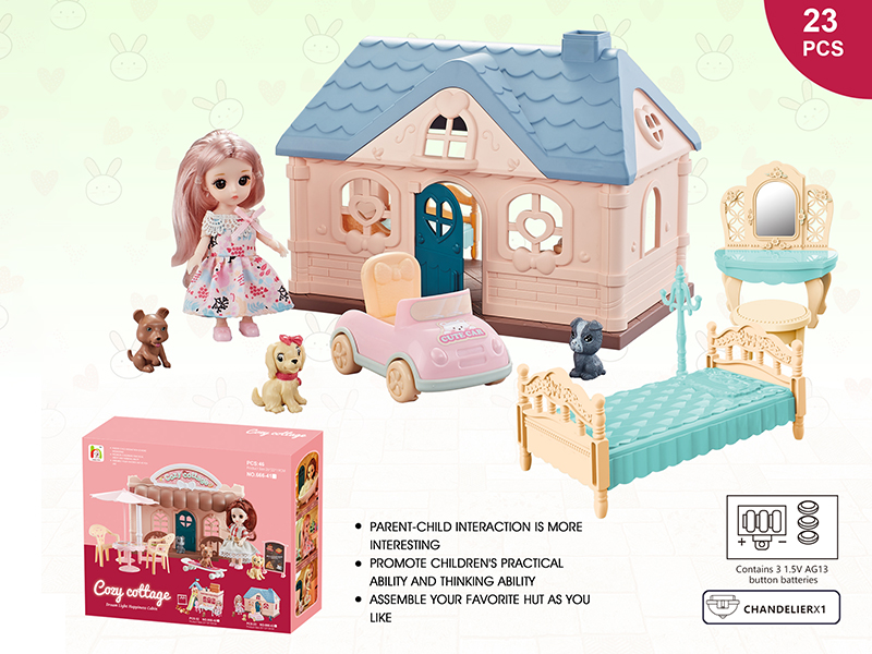 DIY  Scene Villa House With Solid Animal And Doll(With Light)23pcs