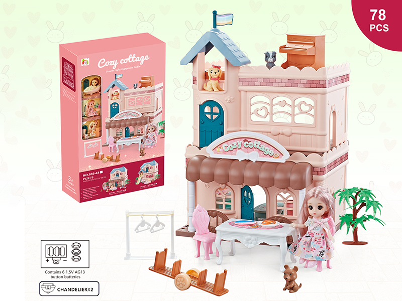 DIY  Scene Villa House With Solid Animal And Doll(With Light)78pcs