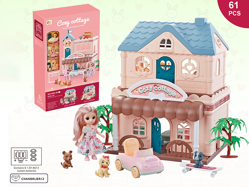 DIY  Scene Villa House With Solid Animal And Doll(With Light)61pcs