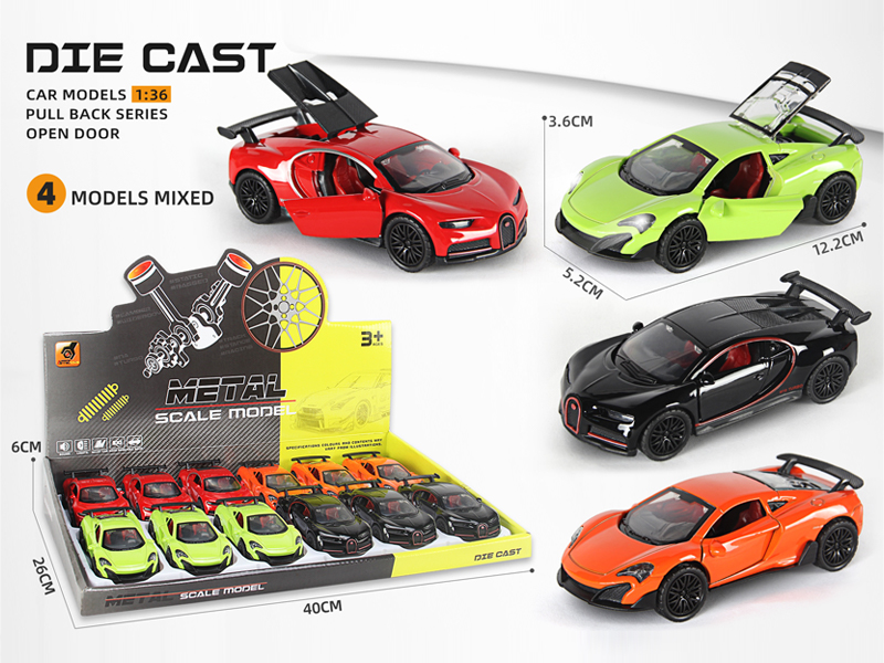 12PCS 1:36 Alloy Pull Back Three-Door Sports Car With Sound And Light