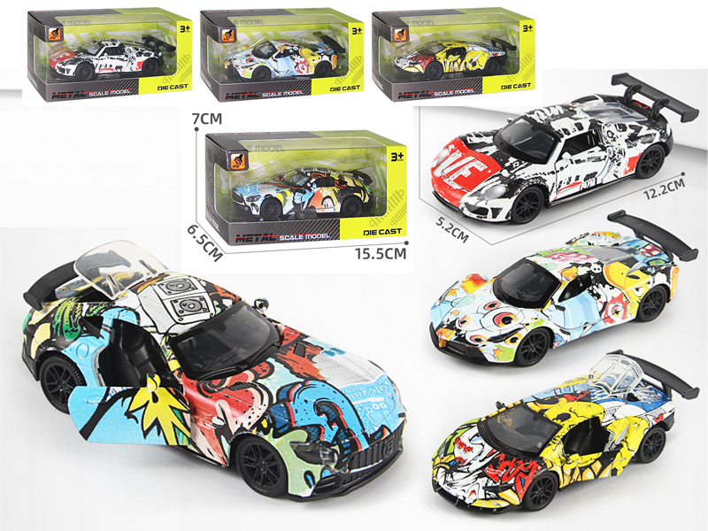 1:36 Alloy Pull Back Three-Door Graffiti Sports Car