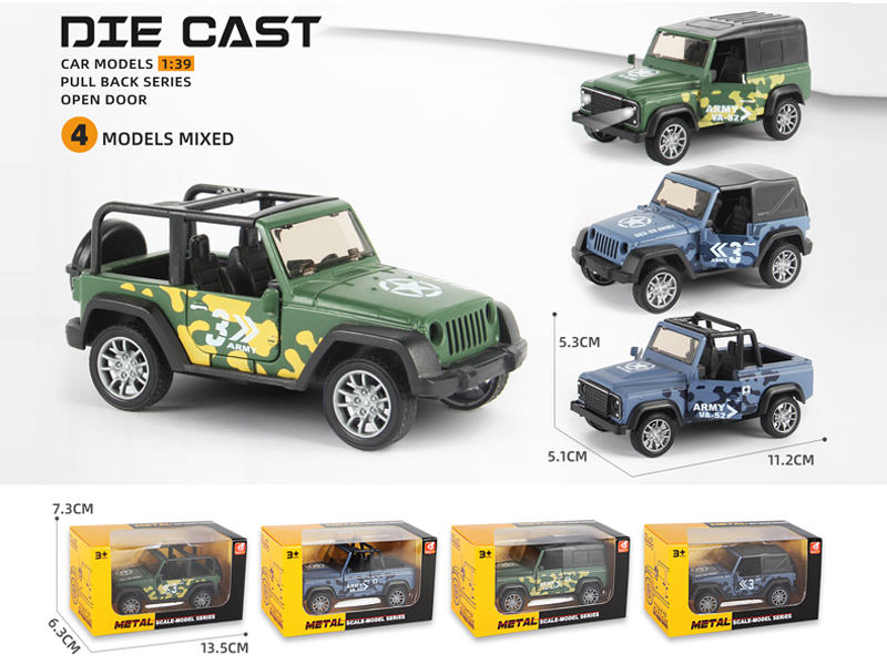 1:39 Alloy Pull Back Open Door Military Car Model