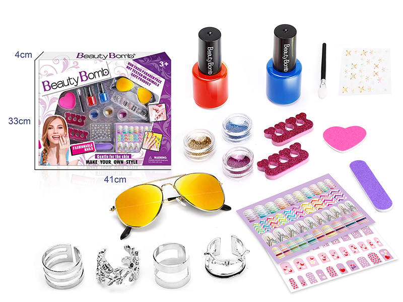 Girls Nail Art Set With Glasses And Rings