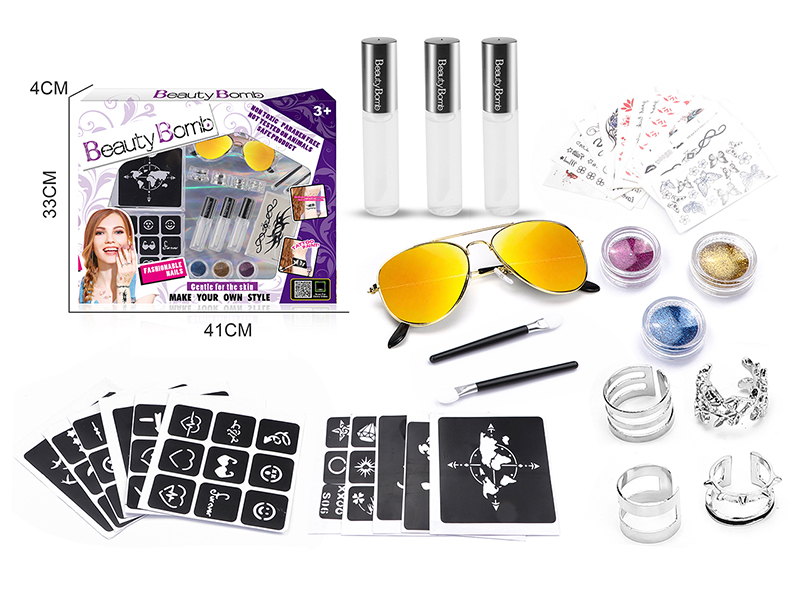 Girls Tattoo Set With Glasses And Rings