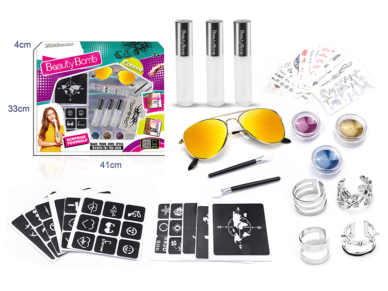 Girls Tattoo Set With Glasses And Rings