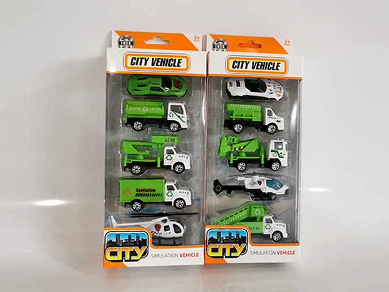5PCS 1:64 Alloy Sanitation Vehicle/Aircraft Set