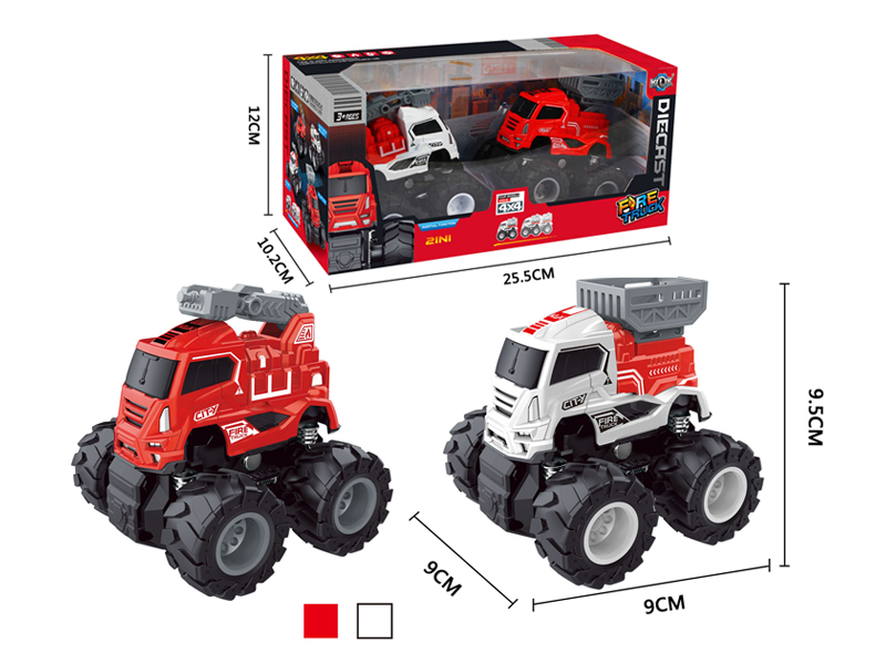 2PCS 4Wd Friction Alloy Fire Truck