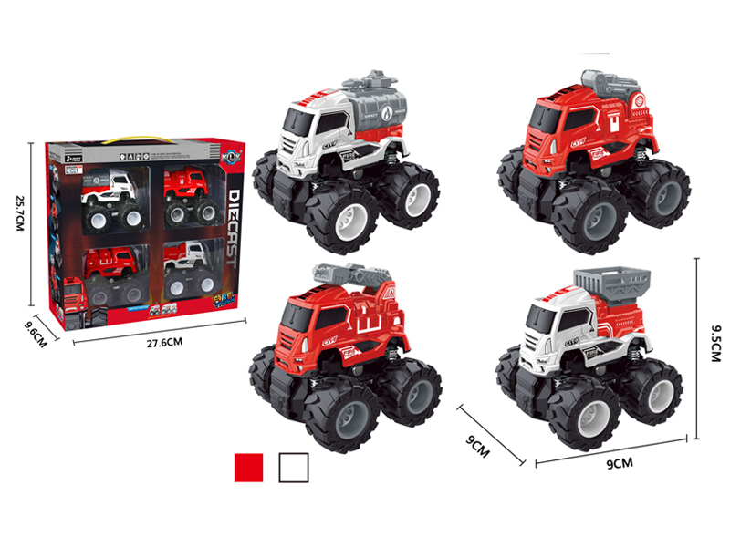 4PCS 4Wd Friction Alloy Fire Truck