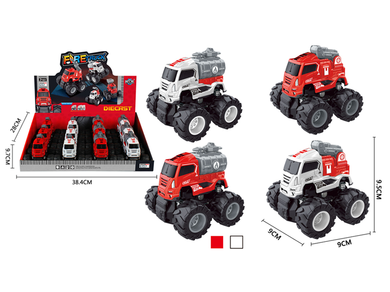 12PCS 4Wd Friction Alloy Fire Truck