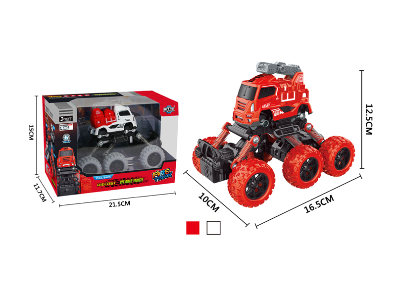 Six Wheeled 4Wd Pull Back  Alloy Climbing Fire Truck